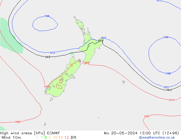 High wind areas ECMWF Po 20.05.2024 12 UTC