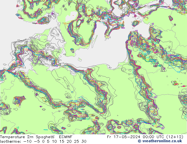 Temperature 2m Spaghetti ECMWF Fr 17.05.2024 00 UTC
