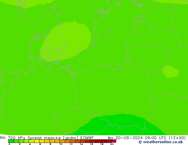 RH 700 hPa Spread ECMWF lun 20.05.2024 06 UTC