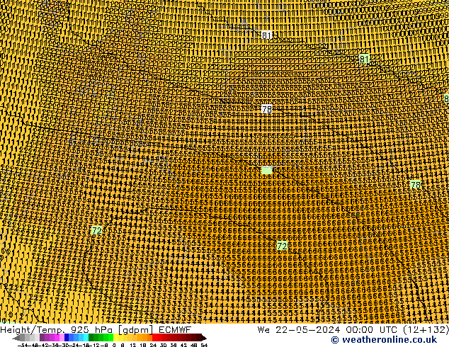 Hoogte/Temp. 925 hPa ECMWF wo 22.05.2024 00 UTC