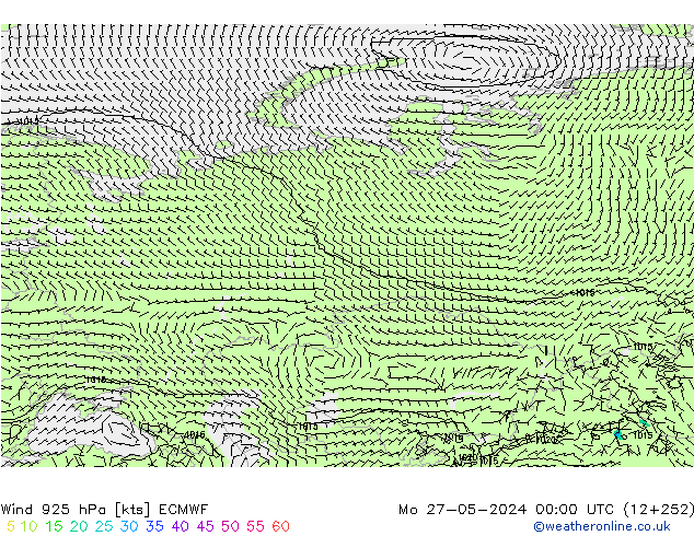 wiatr 925 hPa ECMWF pon. 27.05.2024 00 UTC