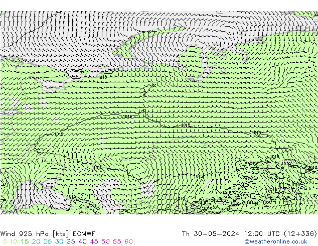 Wind 925 hPa ECMWF Čt 30.05.2024 12 UTC
