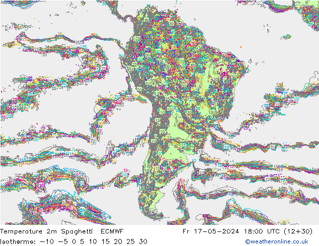 température 2m Spaghetti ECMWF ven 17.05.2024 18 UTC