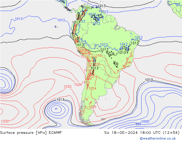 Presión superficial ECMWF sáb 18.05.2024 18 UTC