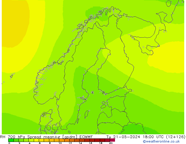 Humidité rel. 700 hPa Spread ECMWF mar 21.05.2024 18 UTC