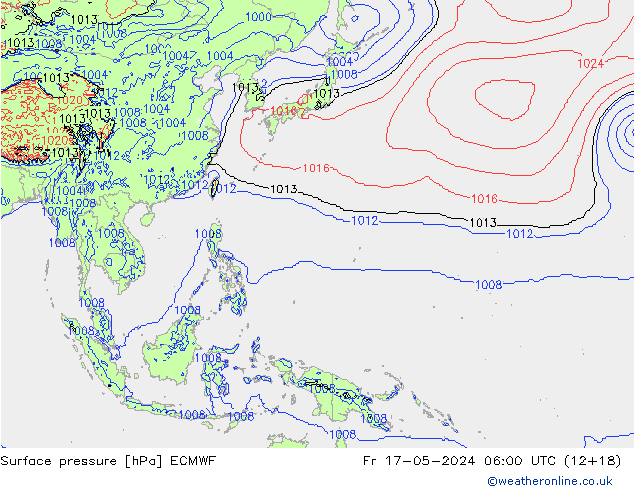 Presión superficial ECMWF vie 17.05.2024 06 UTC