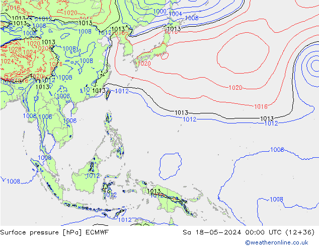 Pressione al suolo ECMWF sab 18.05.2024 00 UTC