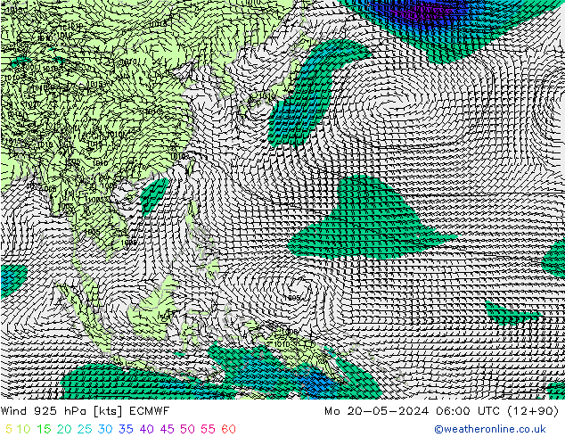 ветер 925 гПа ECMWF пн 20.05.2024 06 UTC