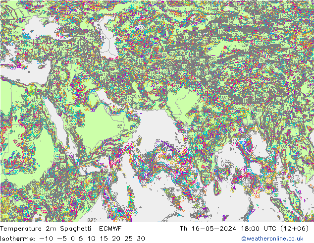温度图 Spaghetti ECMWF 星期四 16.05.2024 18 UTC