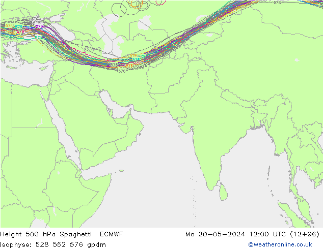 500 hPa Yüksekliği Spaghetti ECMWF Pzt 20.05.2024 12 UTC
