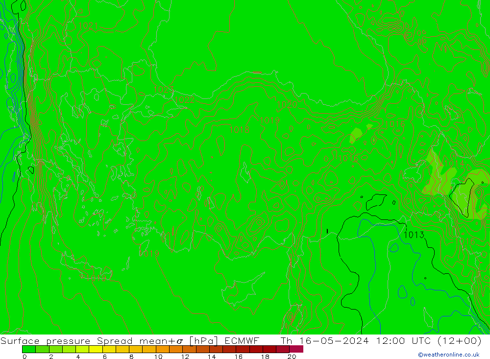 pression de l'air Spread ECMWF jeu 16.05.2024 12 UTC