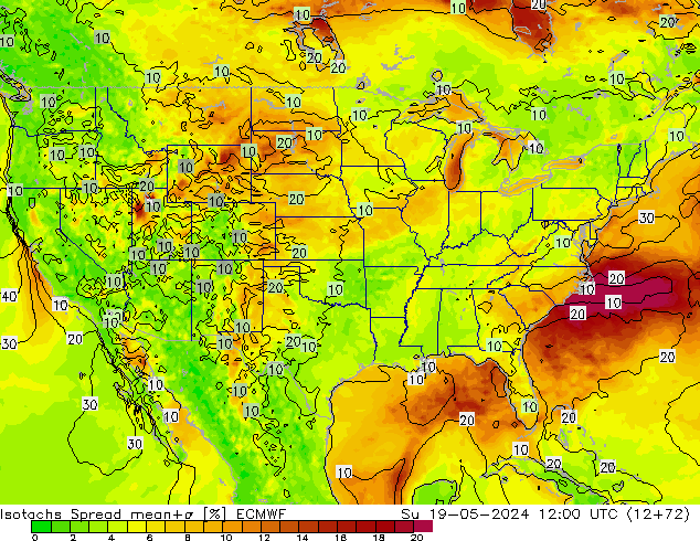 Isotachs Spread ECMWF Su 19.05.2024 12 UTC