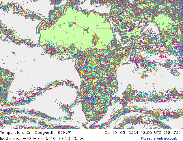 Temperaturkarte Spaghetti ECMWF So 19.05.2024 18 UTC