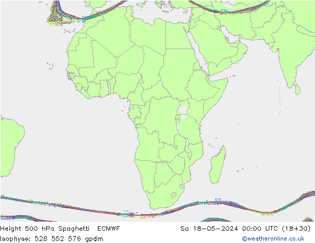 Geop. 500 hPa Spaghetti ECMWF sáb 18.05.2024 00 UTC