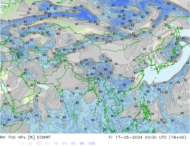 Humidité rel. 700 hPa ECMWF ven 17.05.2024 00 UTC