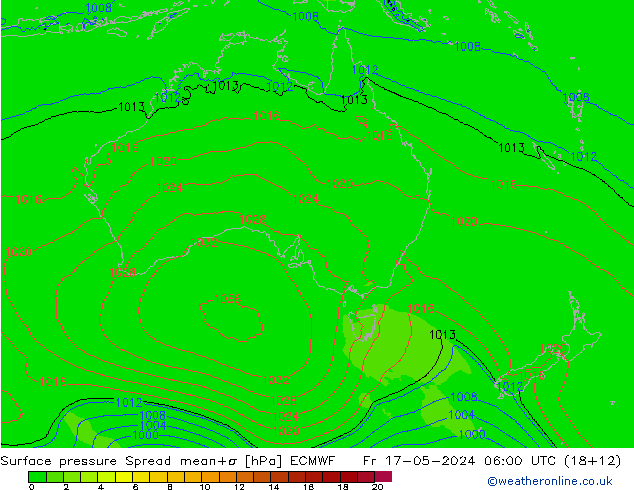 Surface pressure Spread ECMWF Fr 17.05.2024 06 UTC