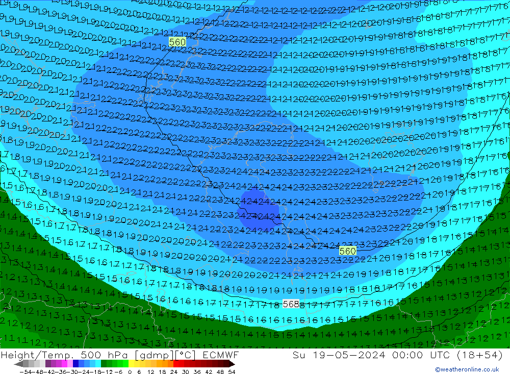 Géop./Temp. 500 hPa ECMWF dim 19.05.2024 00 UTC