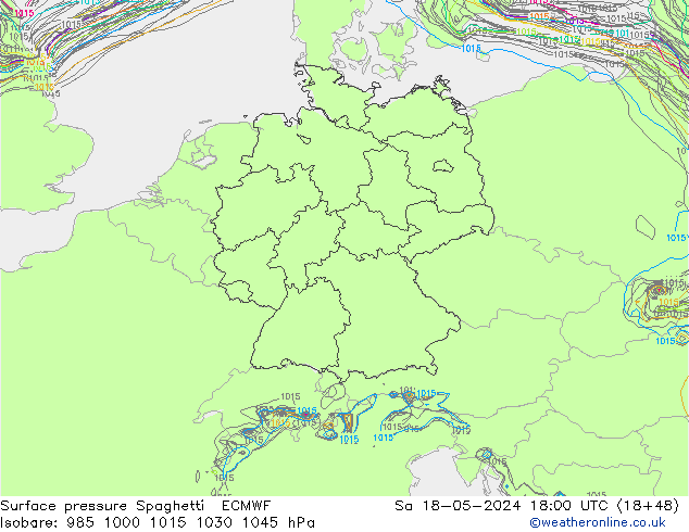 Bodendruck Spaghetti ECMWF Sa 18.05.2024 18 UTC