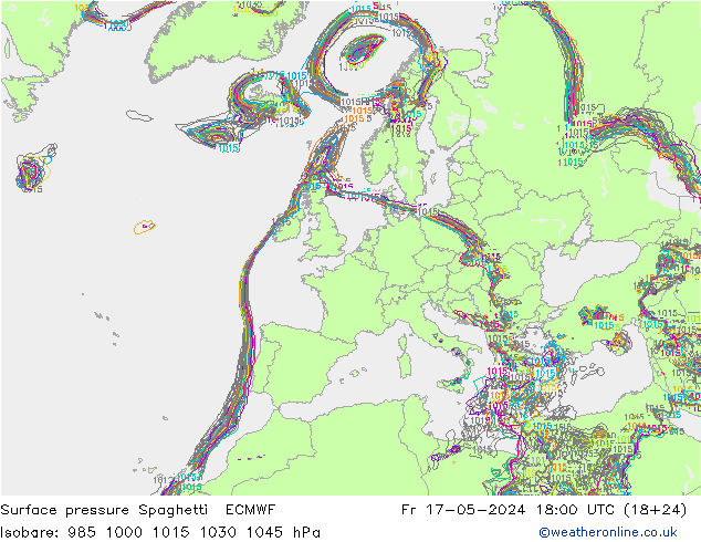 Surface pressure Spaghetti ECMWF Fr 17.05.2024 18 UTC