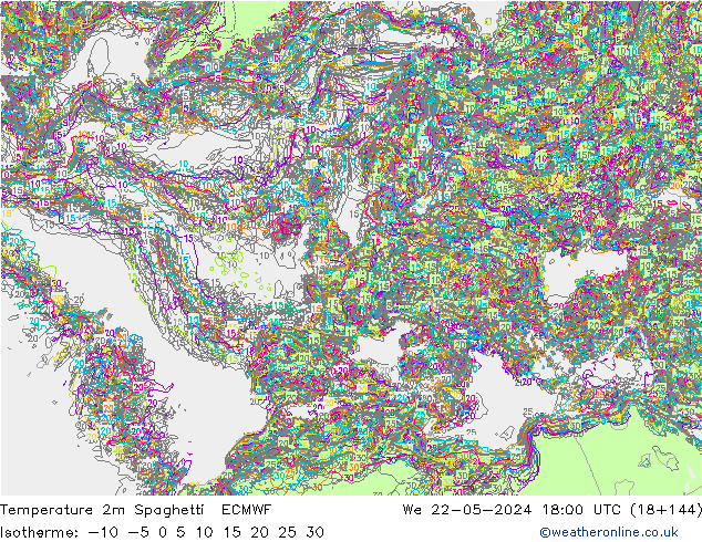 Temperature 2m Spaghetti ECMWF St 22.05.2024 18 UTC