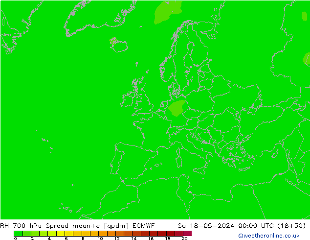 Humidité rel. 700 hPa Spread ECMWF sam 18.05.2024 00 UTC