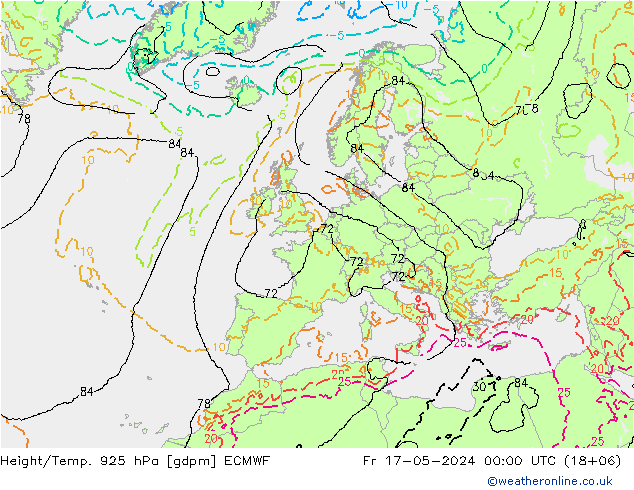 Height/Temp. 925 hPa ECMWF ven 17.05.2024 00 UTC