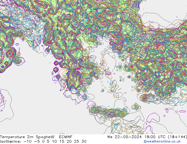 Temperature 2m Spaghetti ECMWF We 22.05.2024 18 UTC