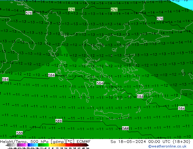 Height/Temp. 500 hPa ECMWF Sa 18.05.2024 00 UTC