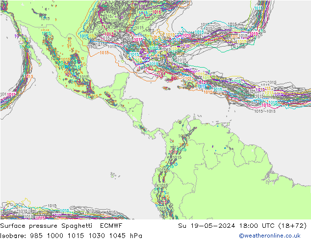 Surface pressure Spaghetti ECMWF Su 19.05.2024 18 UTC