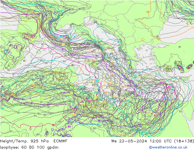 Hoogte/Temp. 925 hPa ECMWF wo 22.05.2024 12 UTC