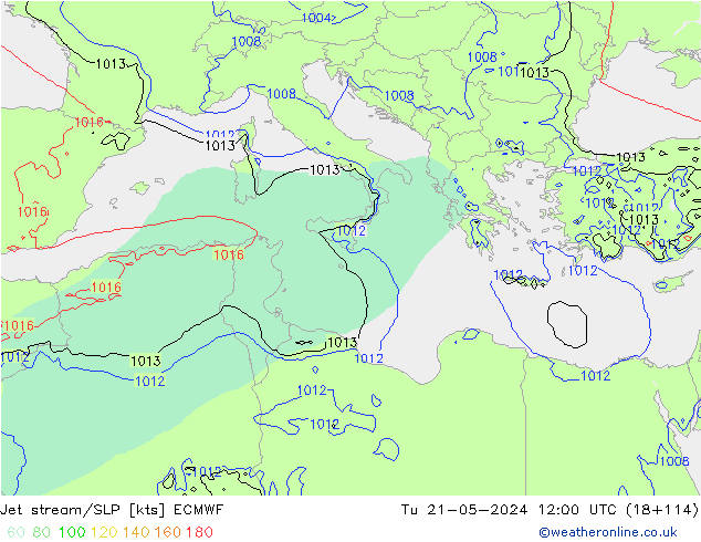 Prąd strumieniowy ECMWF wto. 21.05.2024 12 UTC