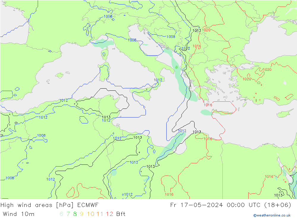 High wind areas ECMWF пт 17.05.2024 00 UTC