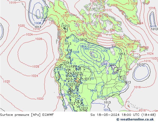 Pressione al suolo ECMWF sab 18.05.2024 18 UTC