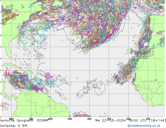 Eşrüzgar Hızları Spaghetti ECMWF Çar 22.05.2024 18 UTC