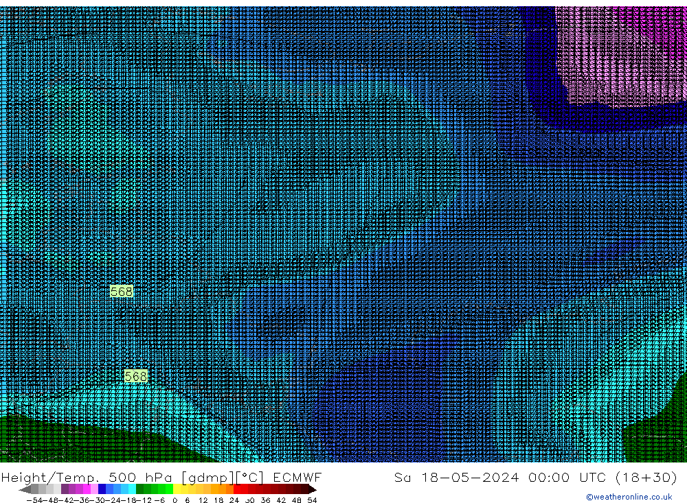 Height/Temp. 500 hPa ECMWF Sáb 18.05.2024 00 UTC