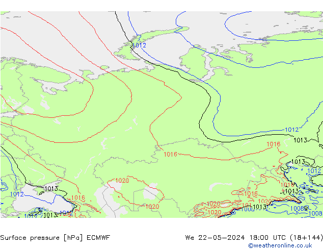 Atmosférický tlak ECMWF St 22.05.2024 18 UTC