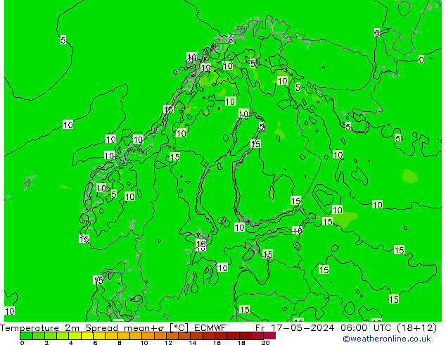 карта температуры Spread ECMWF пт 17.05.2024 06 UTC