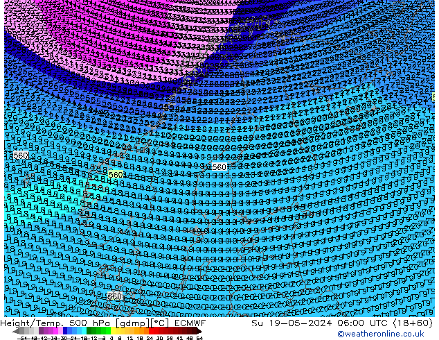 Height/Temp. 500 hPa ECMWF So 19.05.2024 06 UTC