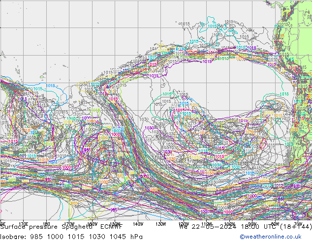 Pressione al suolo Spaghetti ECMWF mer 22.05.2024 18 UTC