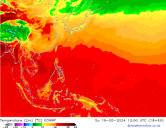 Sıcaklık Haritası (2m) ECMWF Paz 19.05.2024 12 UTC