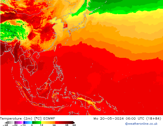 Temperatura (2m) ECMWF Seg 20.05.2024 06 UTC