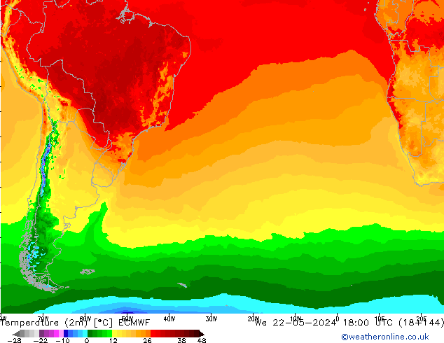 Temperatura (2m) ECMWF Qua 22.05.2024 18 UTC