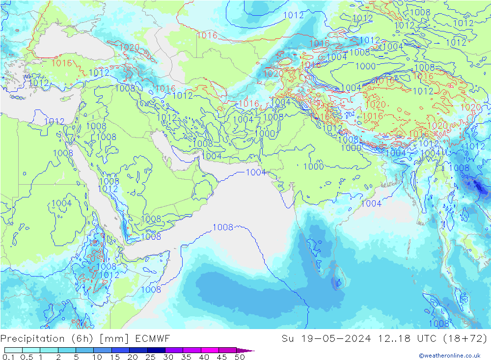 Precipitation (6h) ECMWF Su 19.05.2024 18 UTC