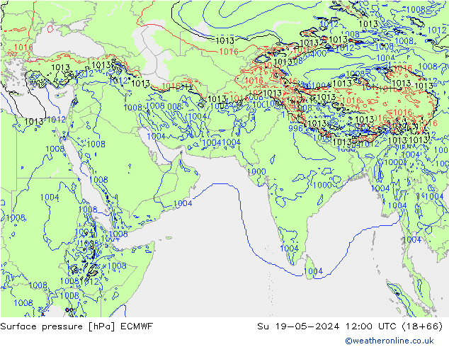 Atmosférický tlak ECMWF Ne 19.05.2024 12 UTC