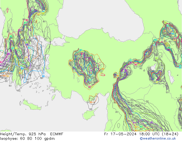Yükseklik/Sıc. 925 hPa ECMWF Cu 17.05.2024 18 UTC