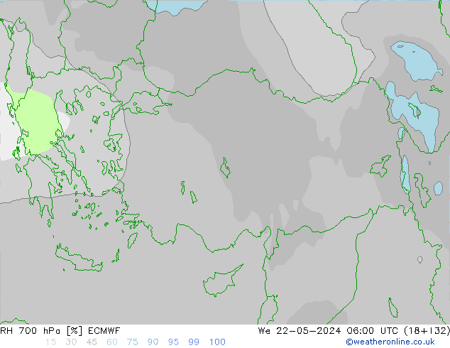 700 hPa Nispi Nem ECMWF Çar 22.05.2024 06 UTC