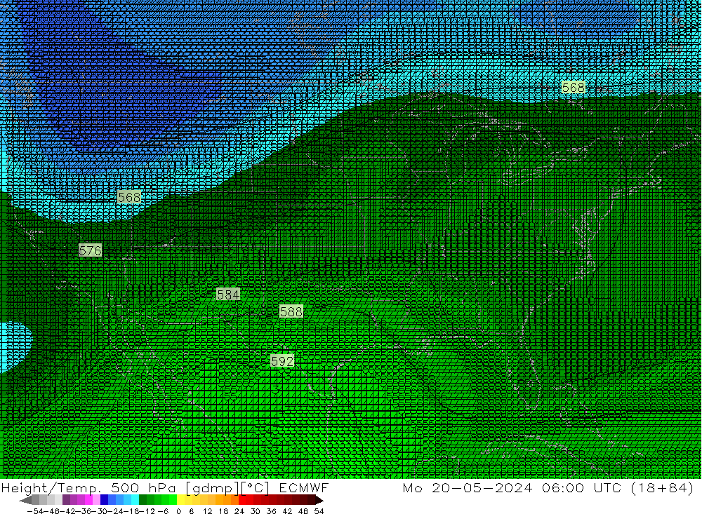 Yükseklik/Sıc. 500 hPa ECMWF Pzt 20.05.2024 06 UTC
