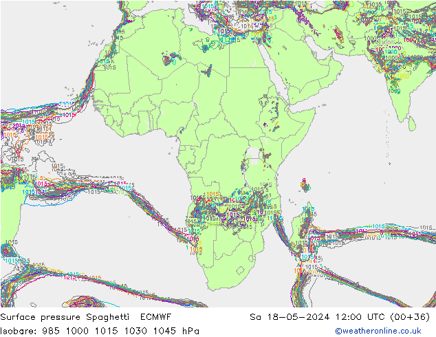 приземное давление Spaghetti ECMWF сб 18.05.2024 12 UTC