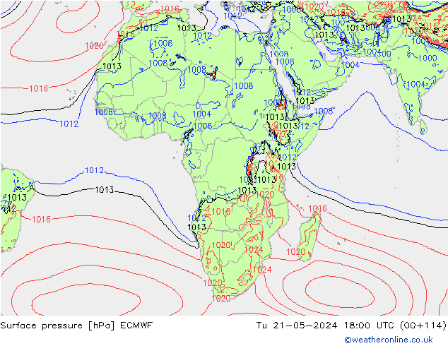 Surface pressure ECMWF Tu 21.05.2024 18 UTC