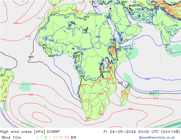 High wind areas ECMWF Fr 24.05.2024 00 UTC